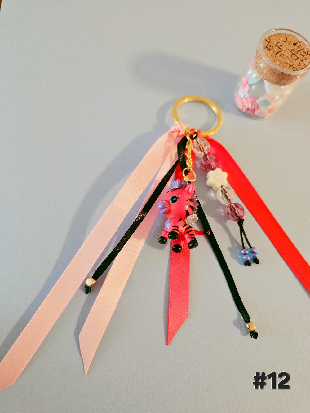 Pink Zebra Charm Ribbon Keychain - Women's Accessory